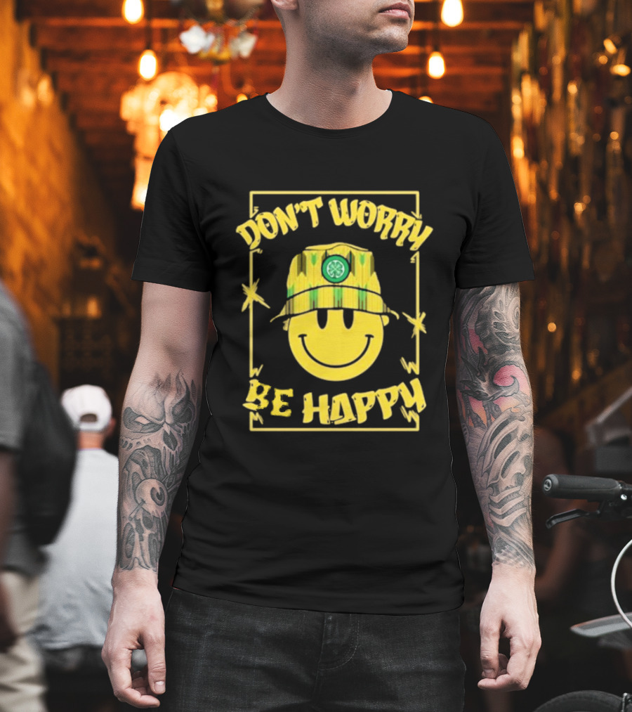 Don't Worry Be Happy Smiley Face With Celtic Jay Bucket Hat T-Shirt