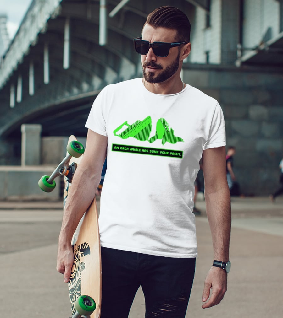 An Orca Whale Has Sunk Your Yacht Green Retro Pixel Art Aaron’s Art Room T-Shirt