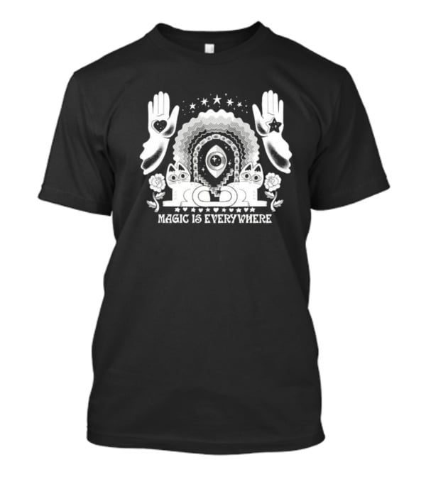 Magic Is Everywhere Witch Cat Stars Hands Flowers Pinkgabbercat T-Shirt