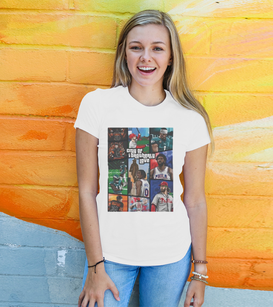 Saramart Gta X Philly Eagles Sixers Phillies City Of Brotherly Love T-Shirt