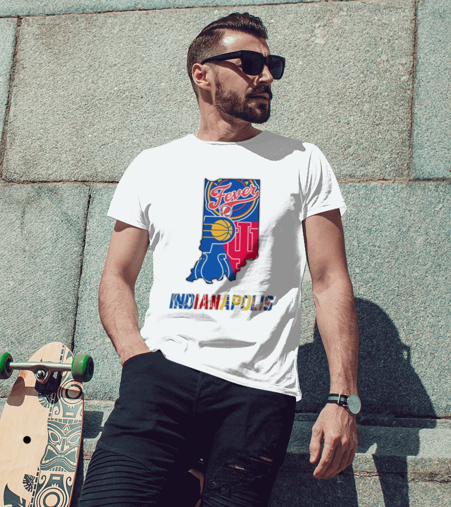 Indianapolis Fever Pacers IU Colts Map T-Shirt