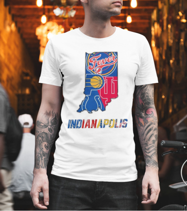 Indianapolis Fever Pacers IU Colts Map T-Shirt Indianapolis Fever Pacers IU Colts Map T-Shirt
