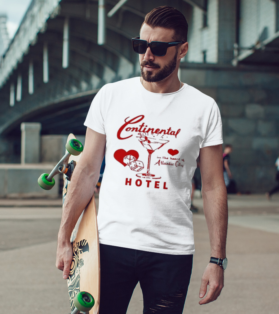 Continental Hotel In The Heart Of Atlantic City With Hearts And Martini Glass T-Shirt