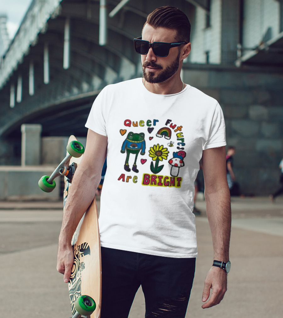 Queer Futures Are Bright Frog Rainbow Sunflower Mood T-Shirt