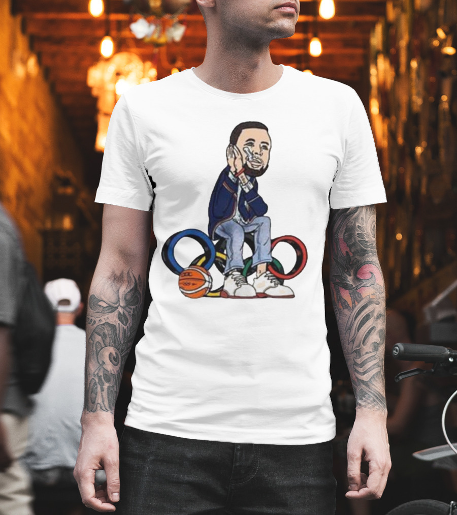 Steph Curry Basketball Olympic Rings Night Night Paris T-Shirt
