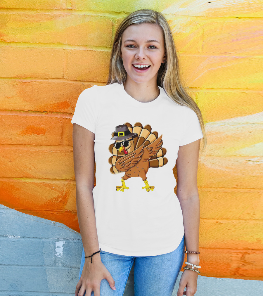 Dabbing Turkey Thanksgiving Day Pilgrim Hat Funny Dab T-Shirt