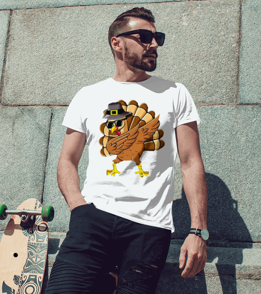 Dabbing Turkey Thanksgiving Day Pilgrim Hat Funny Dab T-Shirt