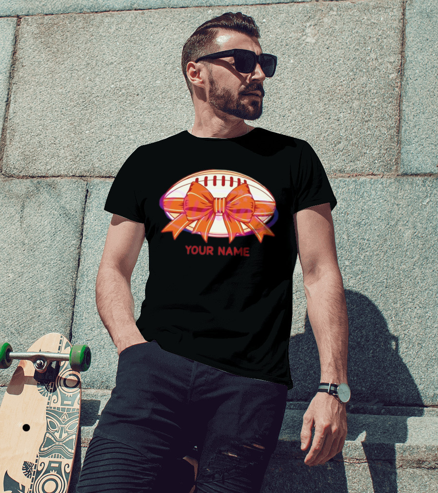 Your Name Coquette Football Bow T-Shirt
