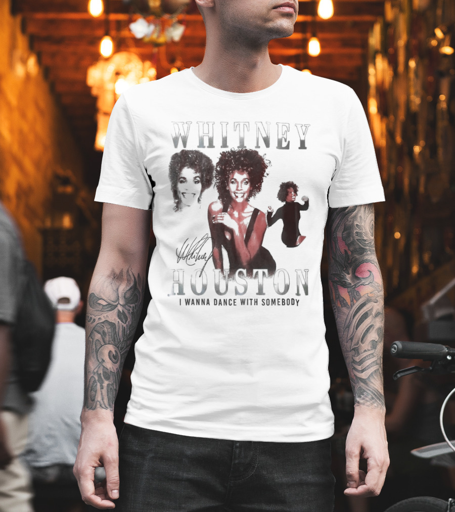Whitney Houston I Wanna Dance With Somebody Vintage Portrait Signature T-Shirt