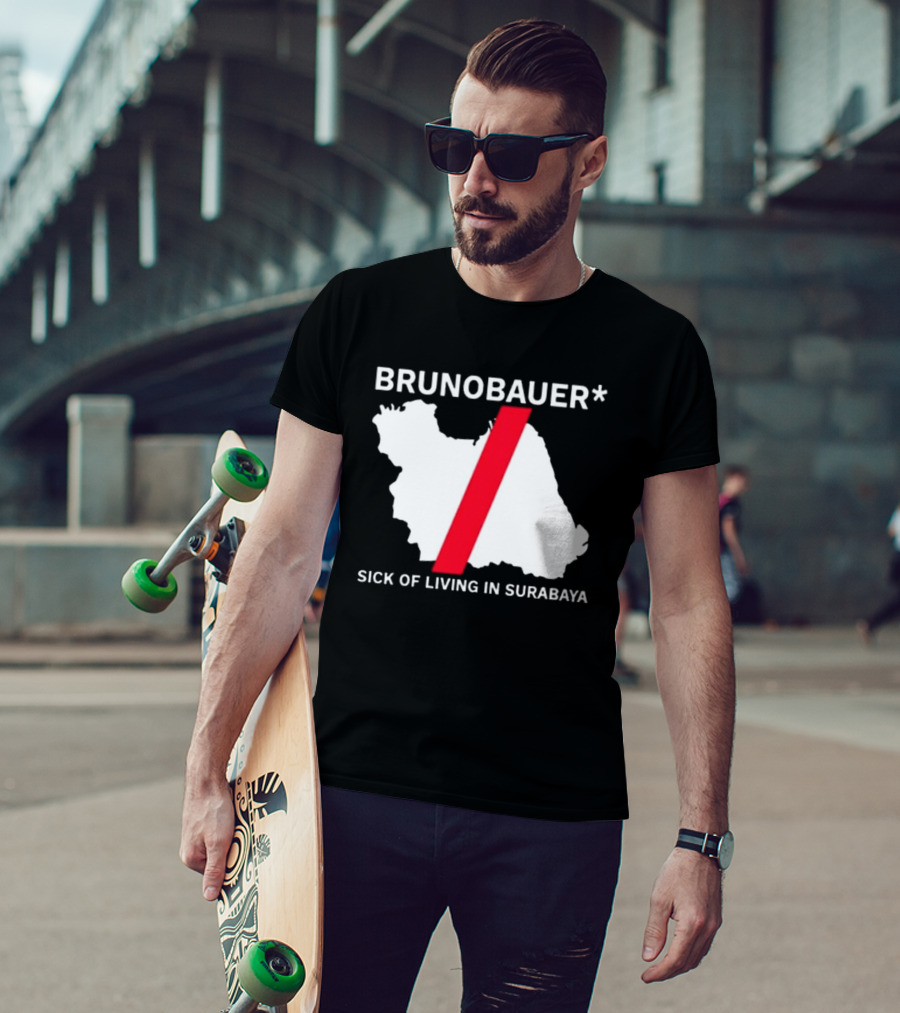 BRUNOBAUER Sick Of Living In Surabaya Map Design With Red Slash T-Shirt