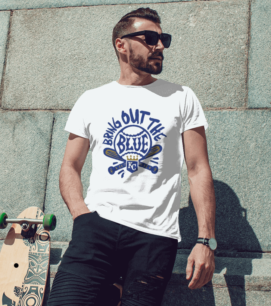 Bring Out The Blue KC Baseball Crown Bats T-Shirt