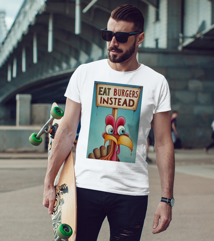 Eat Burgers Instead Funny Turkey Cartoon T-Shirt