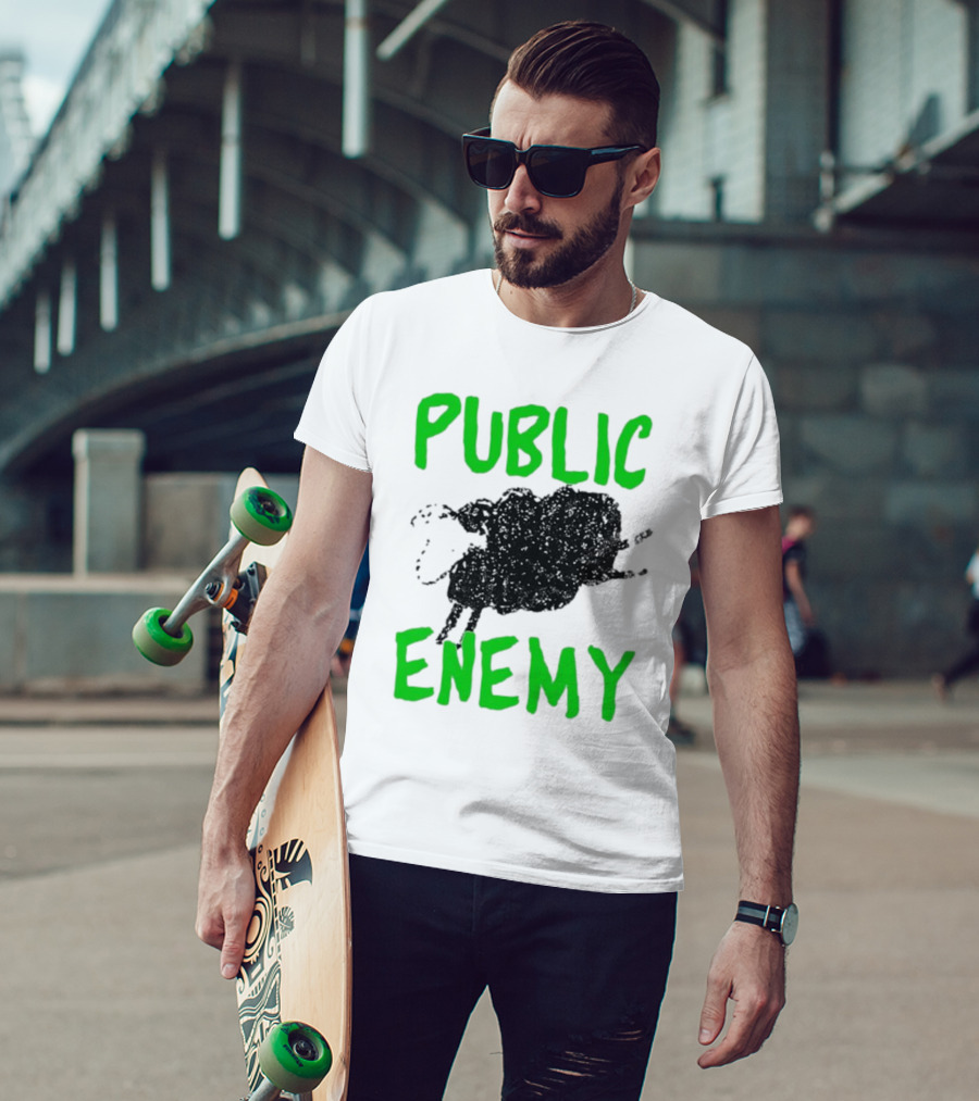 Public Enemy Sheep Black And Green Text T-Shirt