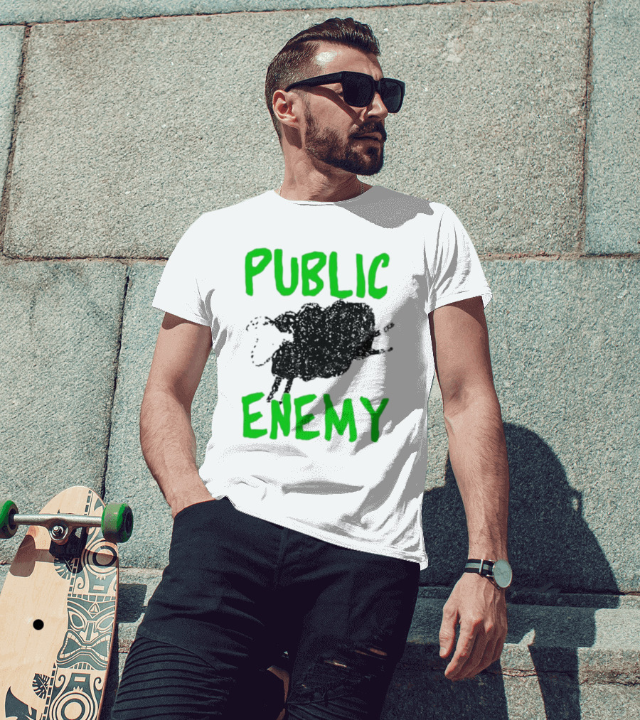 Public Enemy Sheep Black And Green Text T-Shirt