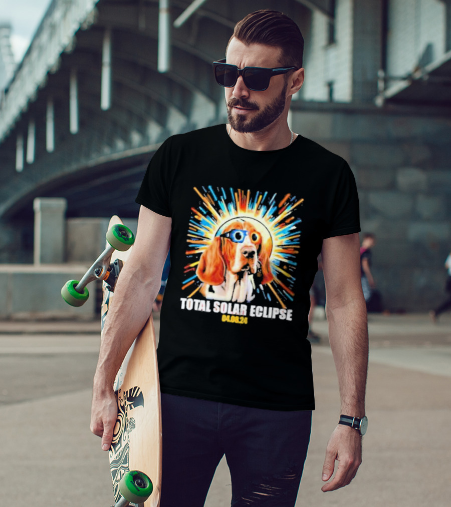Total Solar Eclipse Dog Wearing Eclipse Glasses 04.08.24 T-Shirt
