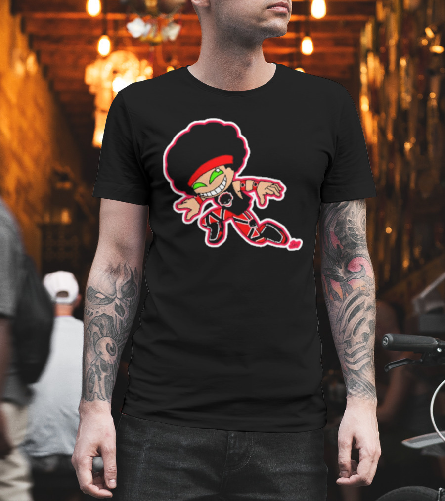 Dom Cirrus Alt Logo Cartoon Character with Afro and Red T-Shirt