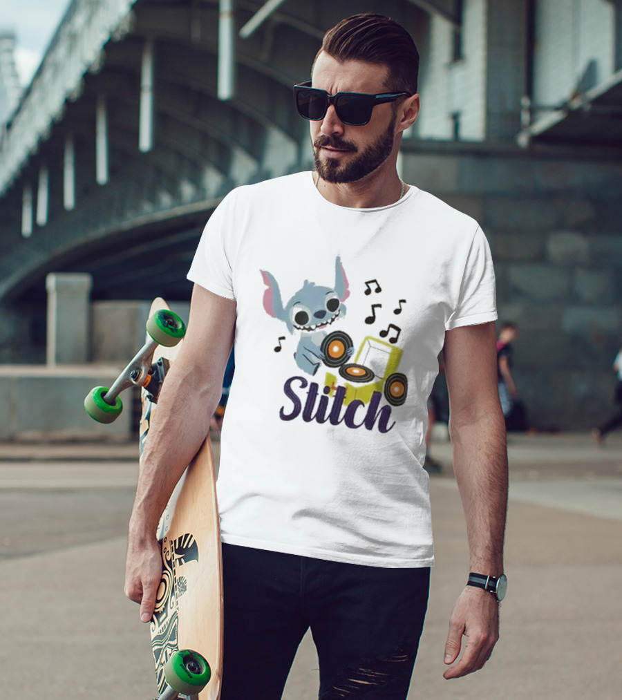 Her Universe Disney Stitch Record Player Isometric Ringer T-Shirt