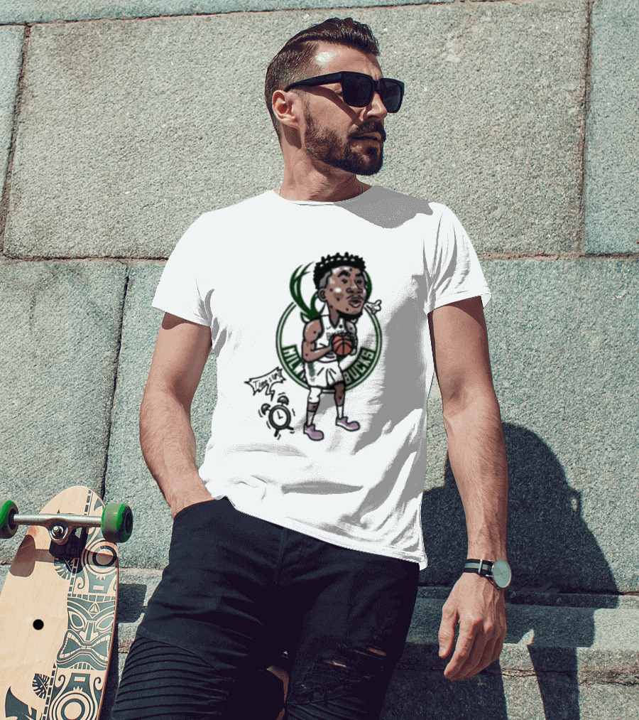 Giannis Antetokounmpo Milwaukee Bucks Cartoon Basketball Player Clock T-Shirt