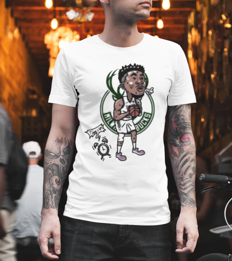 Giannis Antetokounmpo Milwaukee Bucks Cartoon Basketball Player Clock T-Shirt