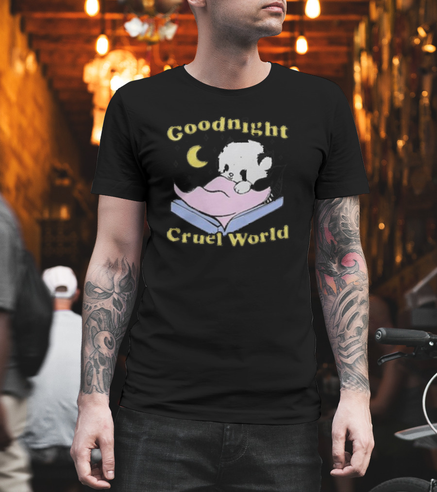 Goodnight Cruel World Moon and Bear on Open Book T-Shirt