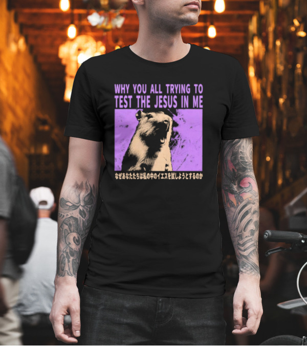 Why You All Trying To Test The Jesus In Me Capybara Japanese Text T-Shirt Why You All Trying To Test The Jesus In Me Capybara Japanese Text T-Shirt