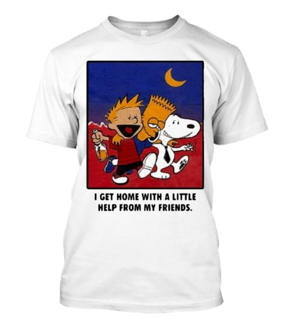 For All To Envy I Get Home With A Little Help From My Friends Calvin Bart Snoopy Trio T-Shirt