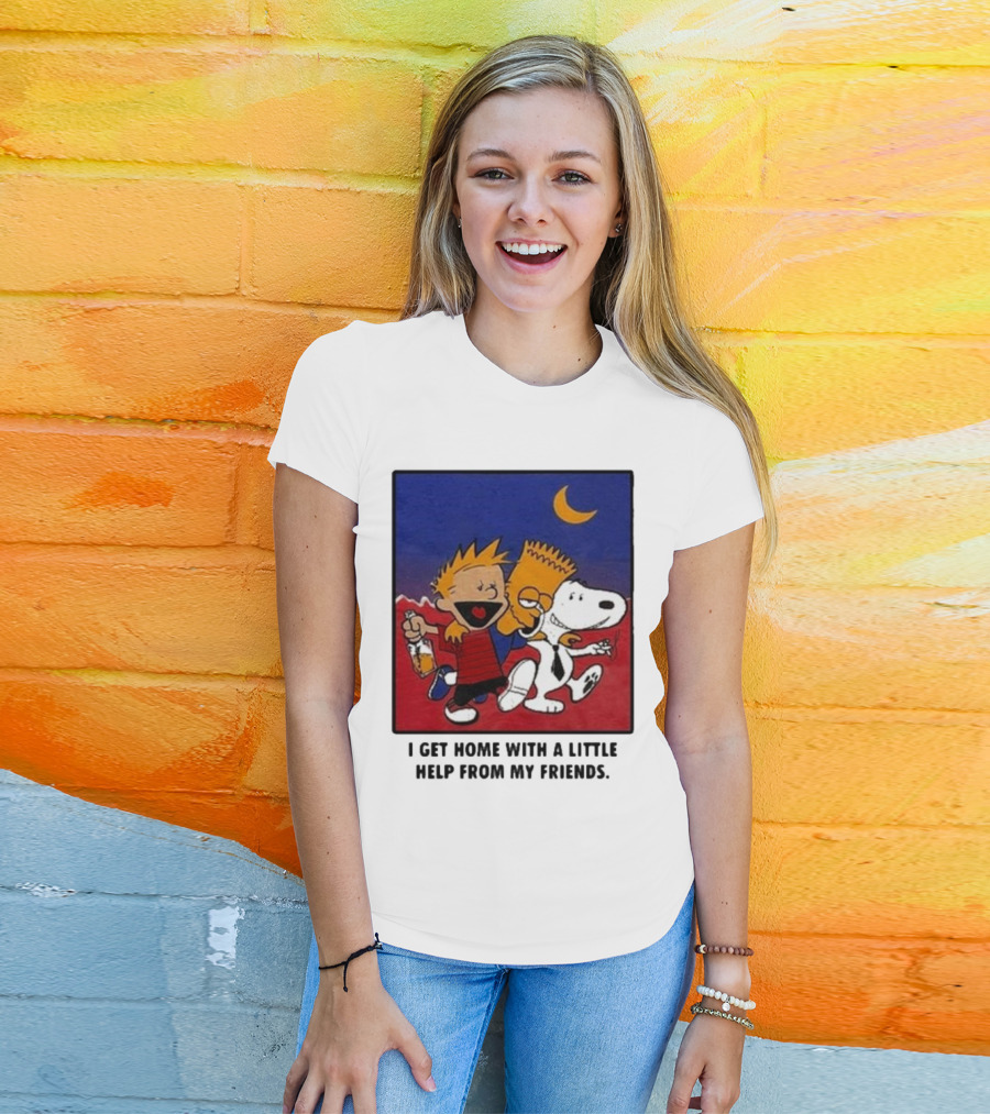 For All To Envy I Get Home With A Little Help From My Friends Calvin Bart Snoopy Trio T-Shirt