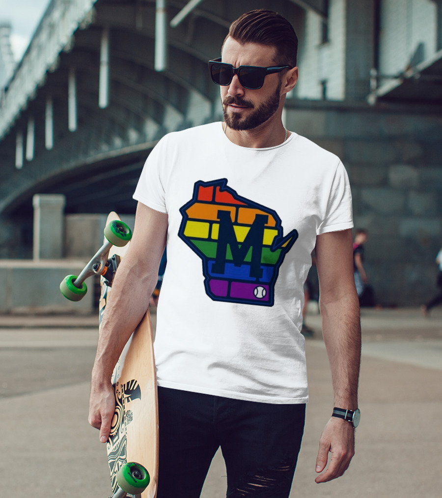 Aurora Health Care Brewers Pride Rainbow Wisconsin Baseball T-Shirt