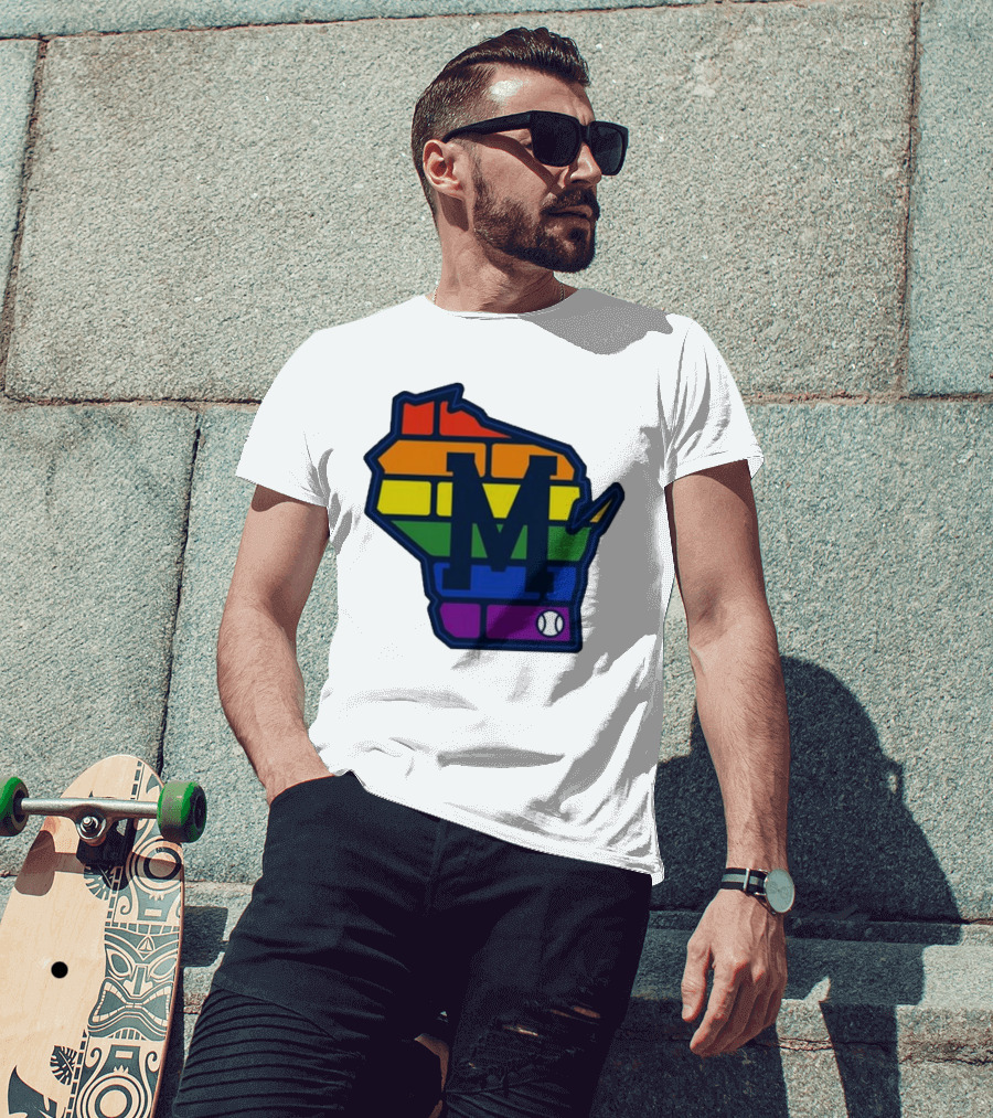 Aurora Health Care Brewers Pride Rainbow Wisconsin Baseball T-Shirt