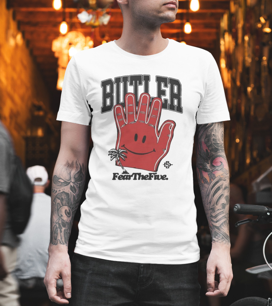 Butler Fear The Five SDSU Smiley Hand Palm Tree T-Shirt