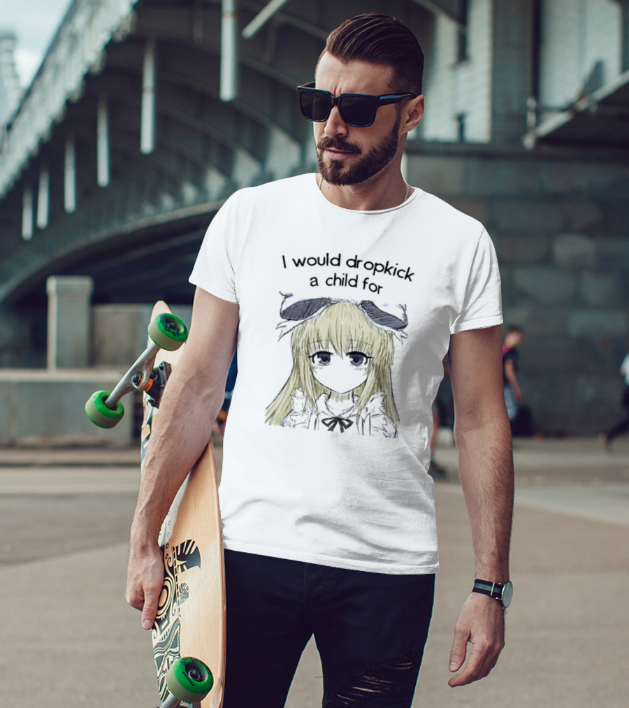 I Would Dropkick A Child For Anime Girl Blonde Hair Purple Eyes Black T-Shirt