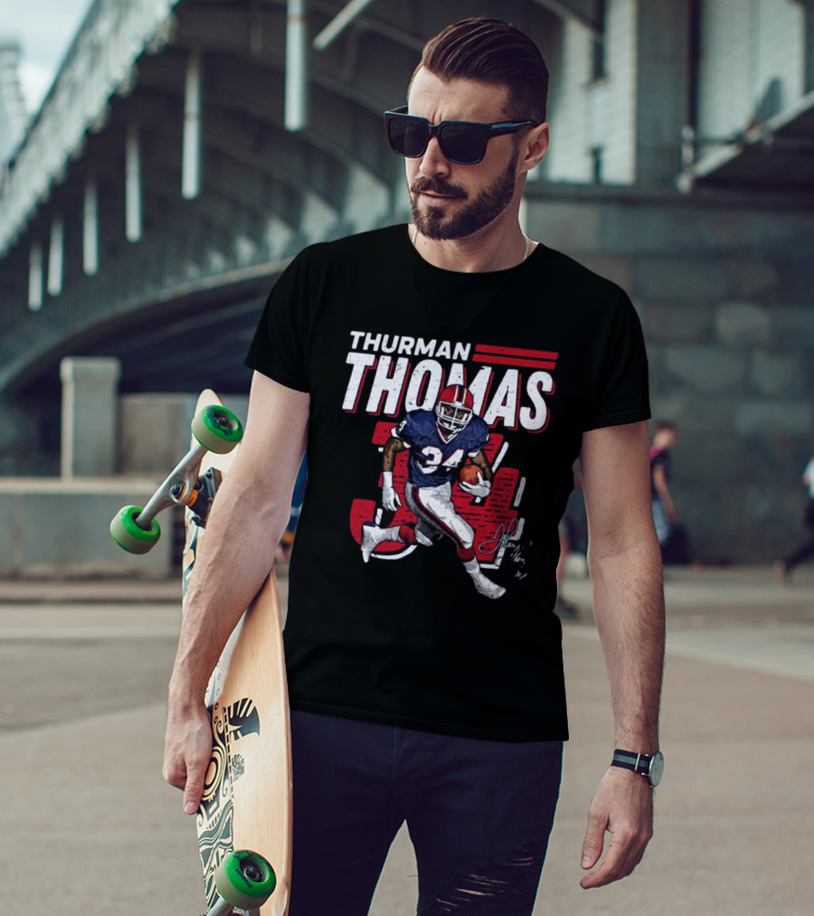 Thurman Thomas Buffalo Bills NFL 34 Signature Run T-Shirt