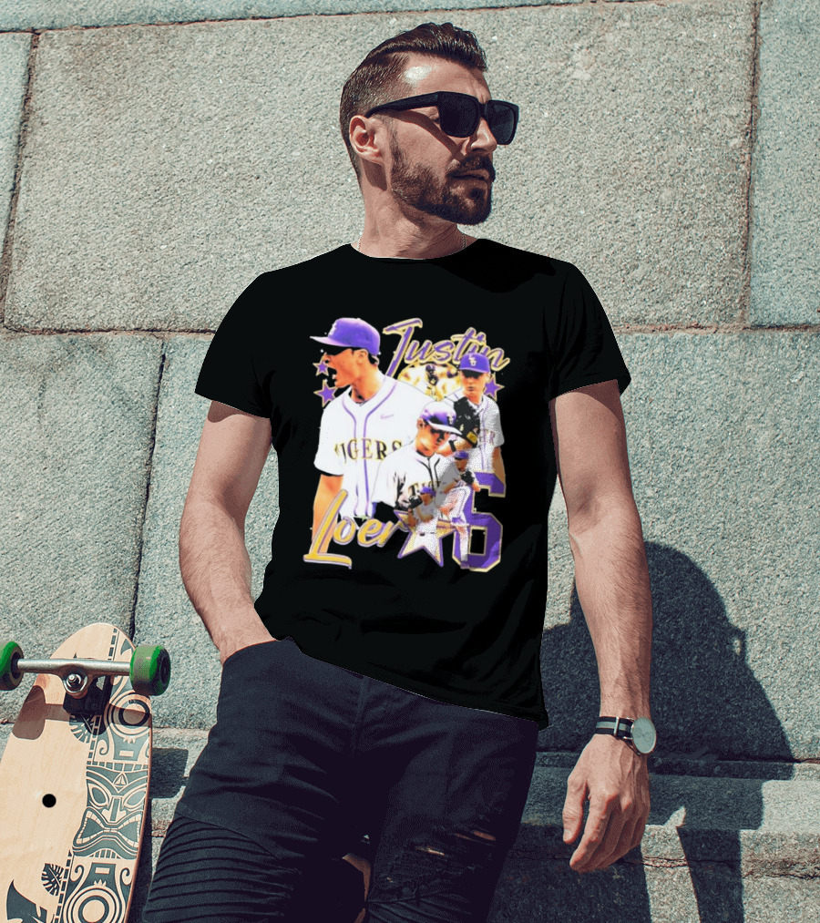 Justin Loer 6 LSU Tigers Baseball Pitcher Collage T-Shirt