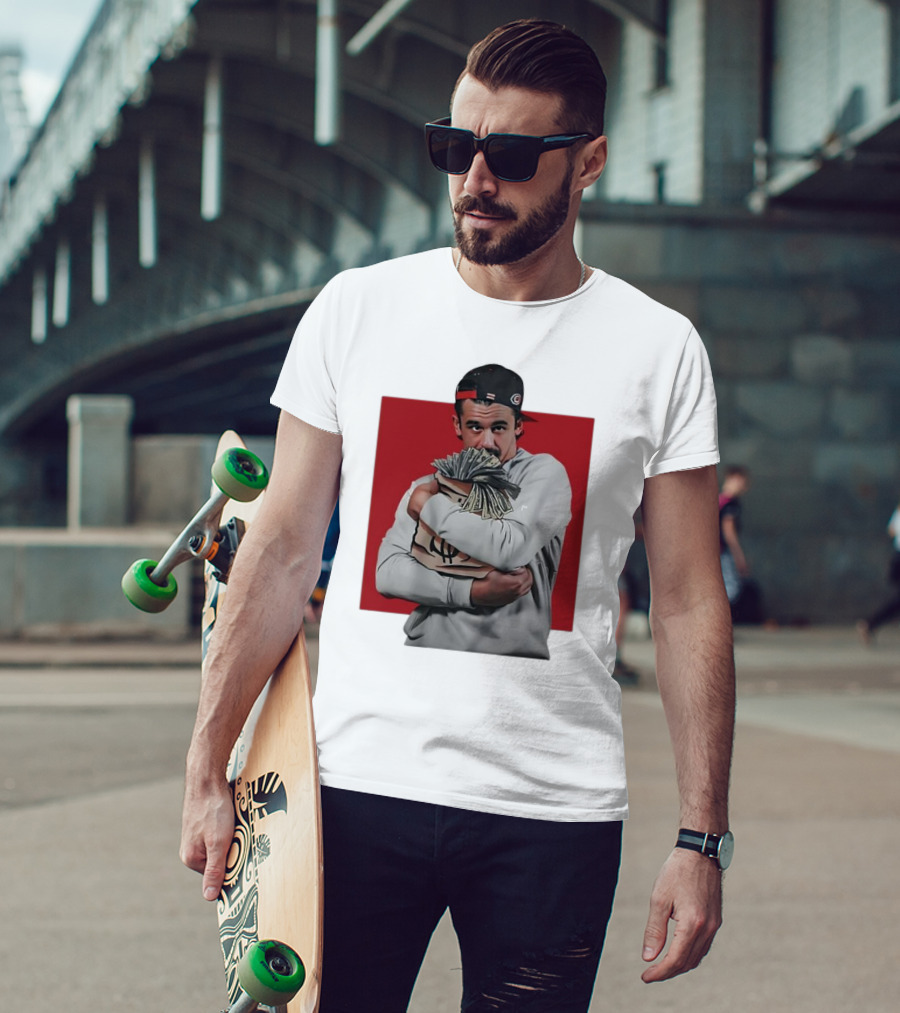 Seth Jarvis Holding Money Bag In Hockey Cap T-Shirt
