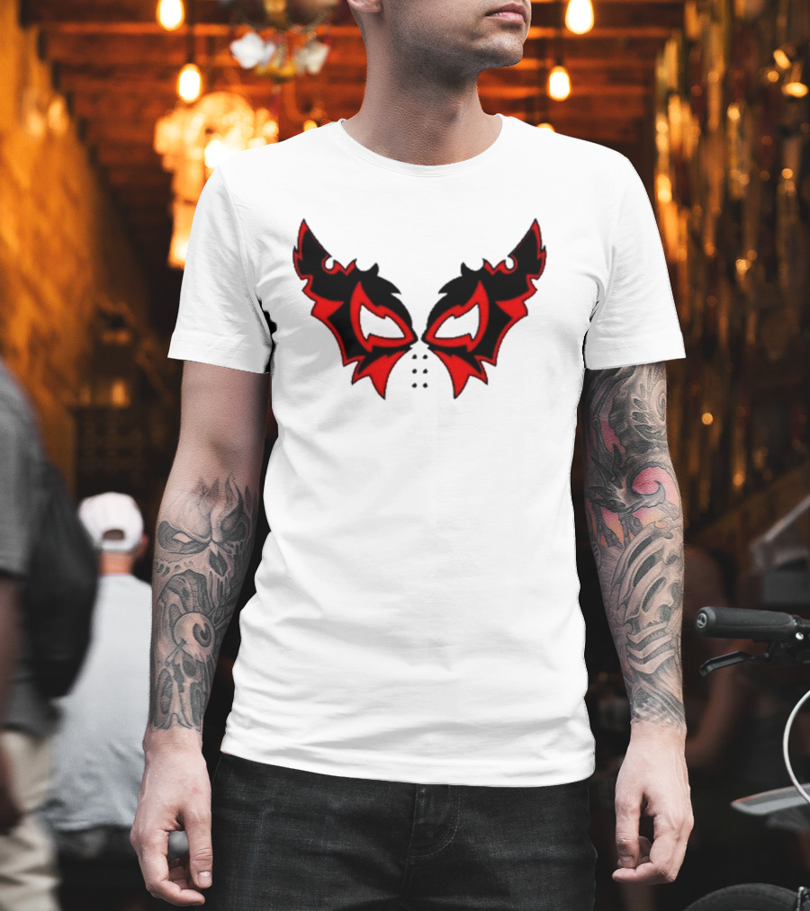 Hell Cat Mask Red and Black Winged T-Shirt