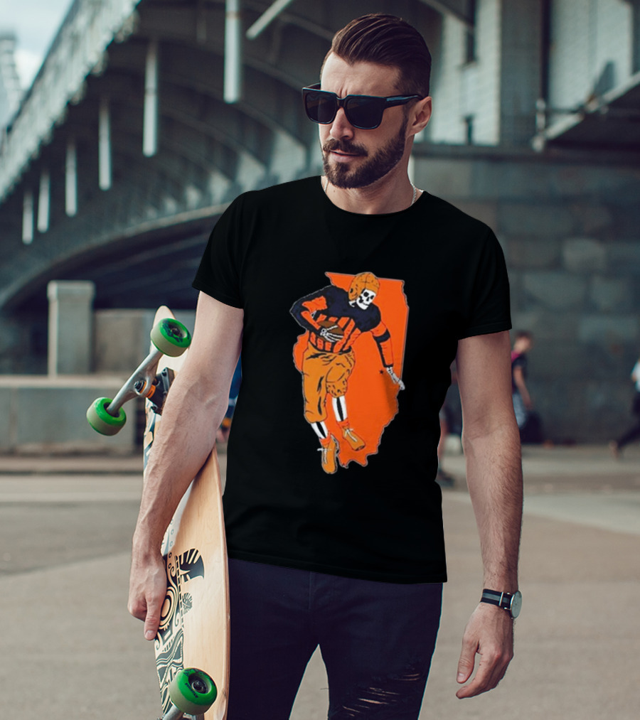 IL Illinois Fighting Illini Football Skeleton Player On Orange State Background T-Shirt