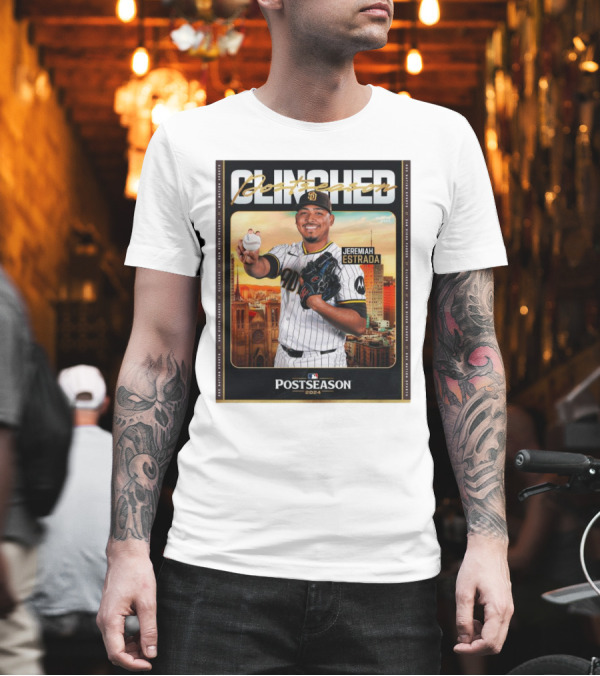 Jeremiah Estrada San Diego Padres Clinched Postseason 2024 Playoff T-Shirt Jeremiah Estrada San Diego Padres Clinched Postseason 2024 Playoff T-Shirt