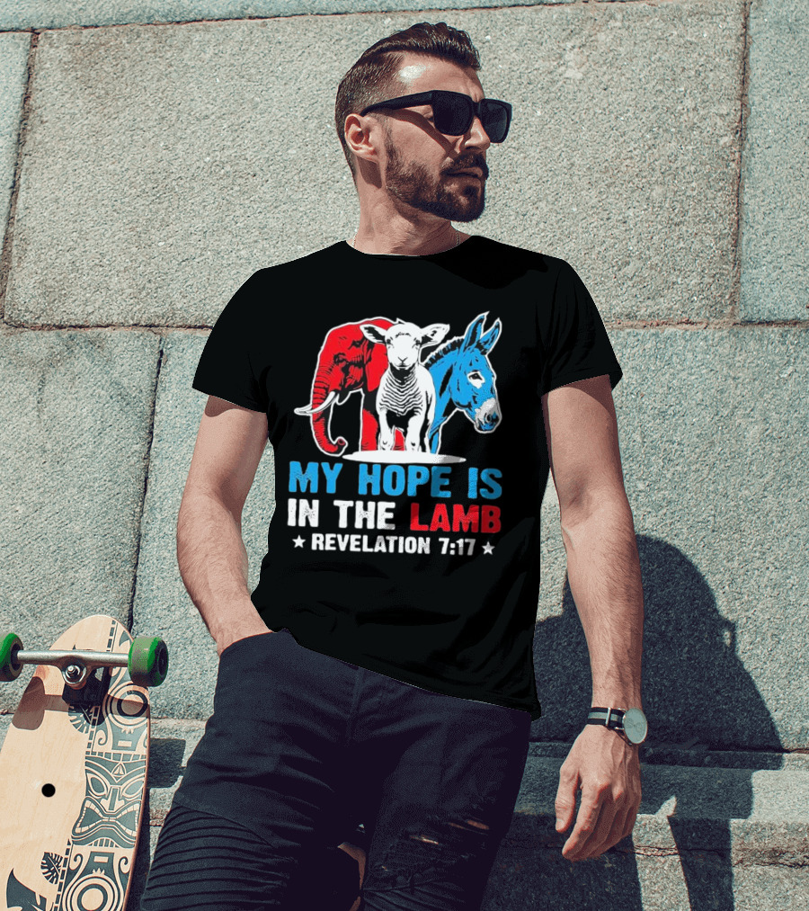 My Hope Is In The Lamb Revelation 7:17 Christian Humor Elephant Donkey T-Shirt