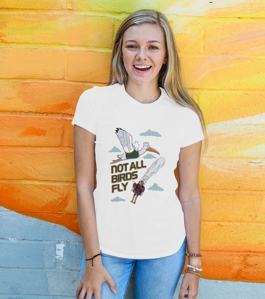 Miami Hurricanes Not All Birds Fly Ibis And Jetpack Seagull Clouds T-Shirt