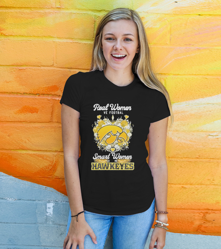 Real Women Love Football Smart Women Love The Hawkeyes Yellow Rose Heart T-Shirt
