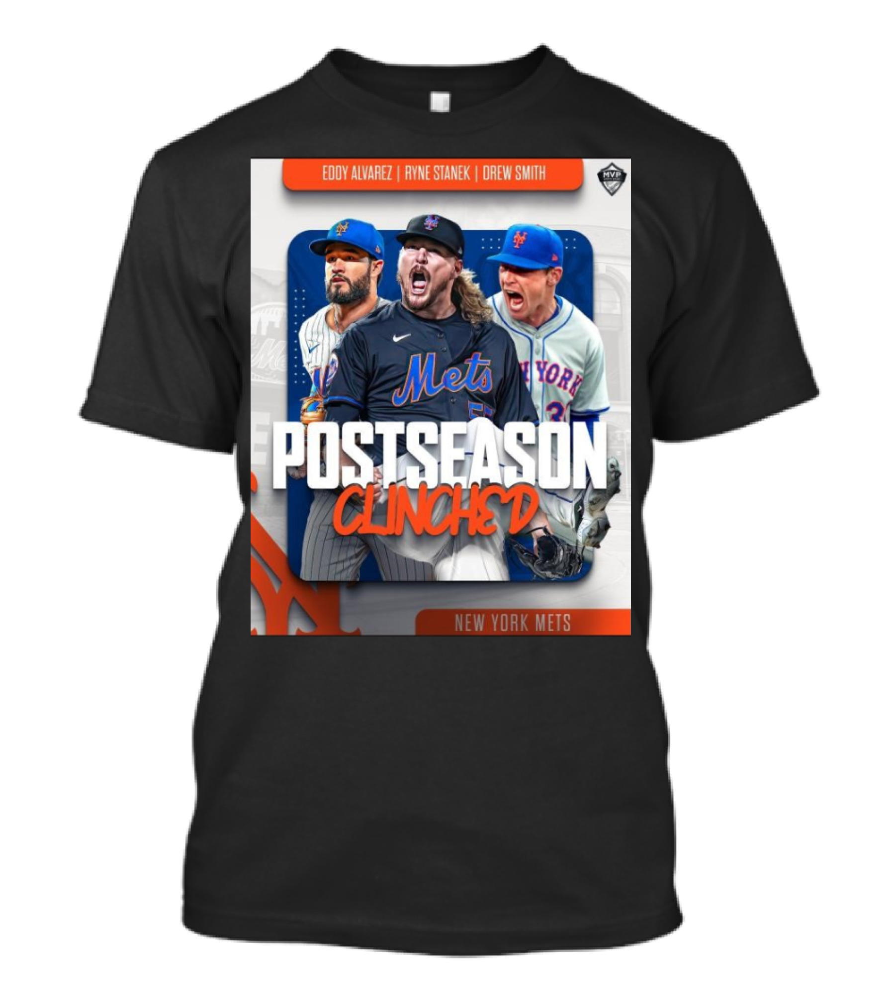 New York Mets Postseason Clinched 2024 Eddy Alvarez Ryne Stanek Drew Smith T-Shirt
