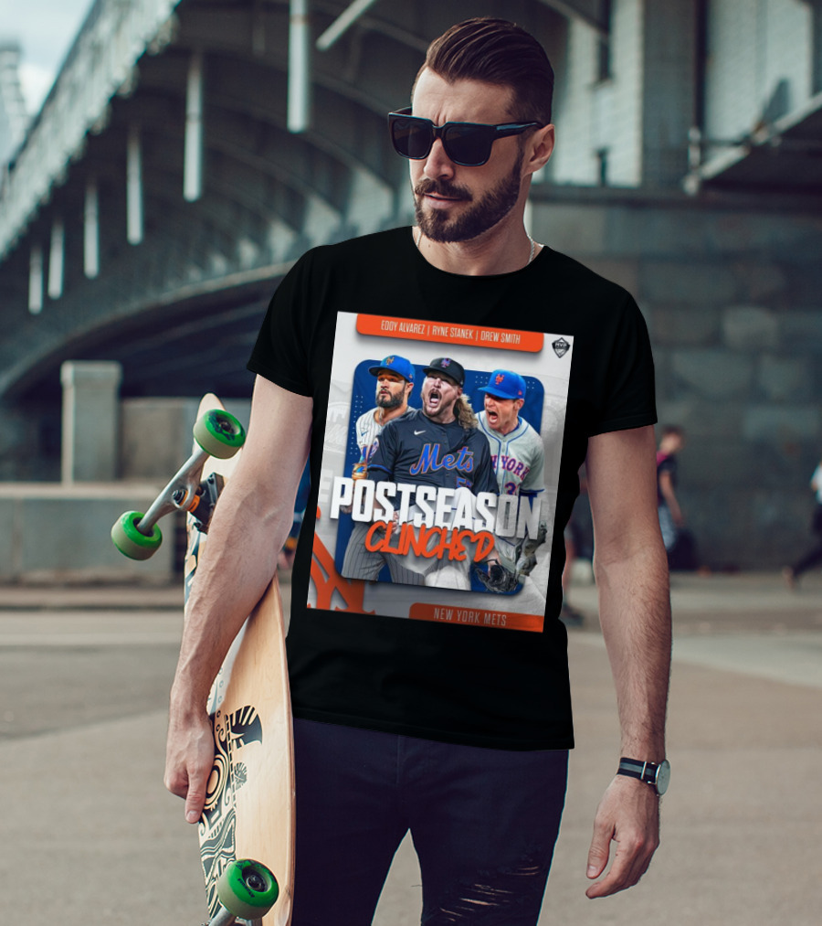 New York Mets Postseason Clinched 2024 Eddy Alvarez Ryne Stanek Drew Smith T-Shirt