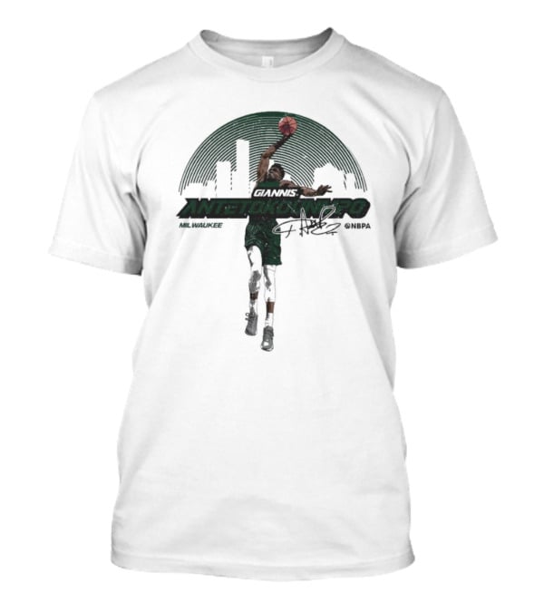 Giannis Antetokounmpo Milwaukee Skyline Signature @NBPA T-Shirt