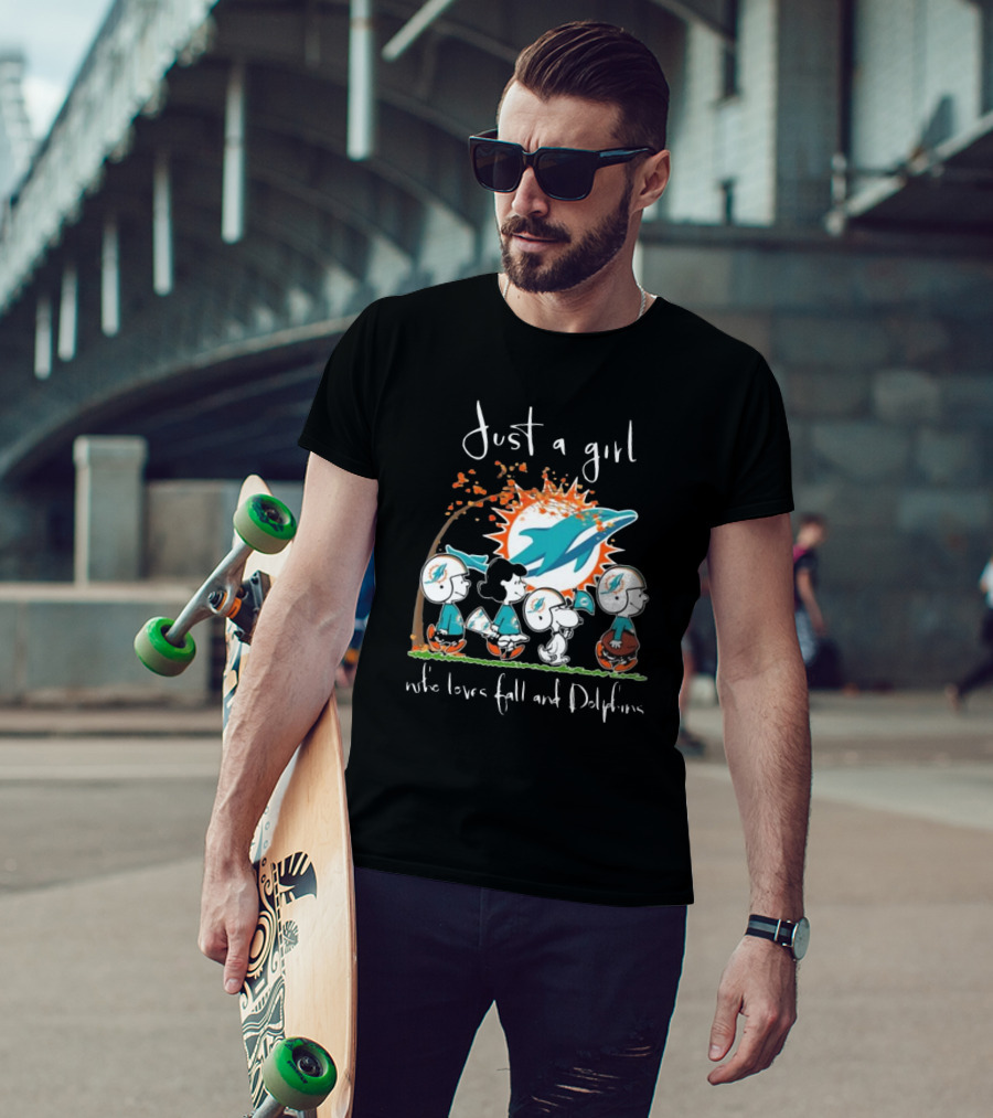 Just A Girl Who Loves Fall And Dolphins Peanuts Characters Miami T-Shirt