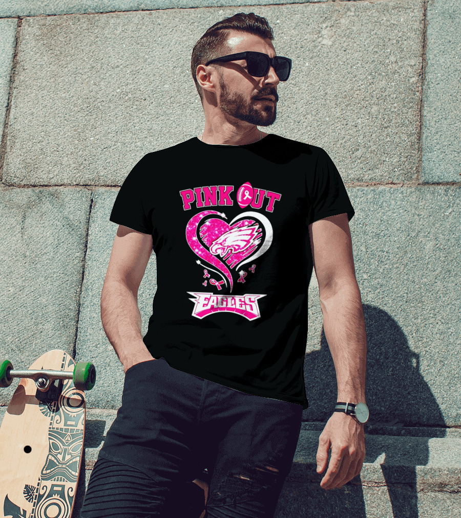 Philadelphia Eagles Pink Out Breast Cancer Awareness Heart T-Shirt