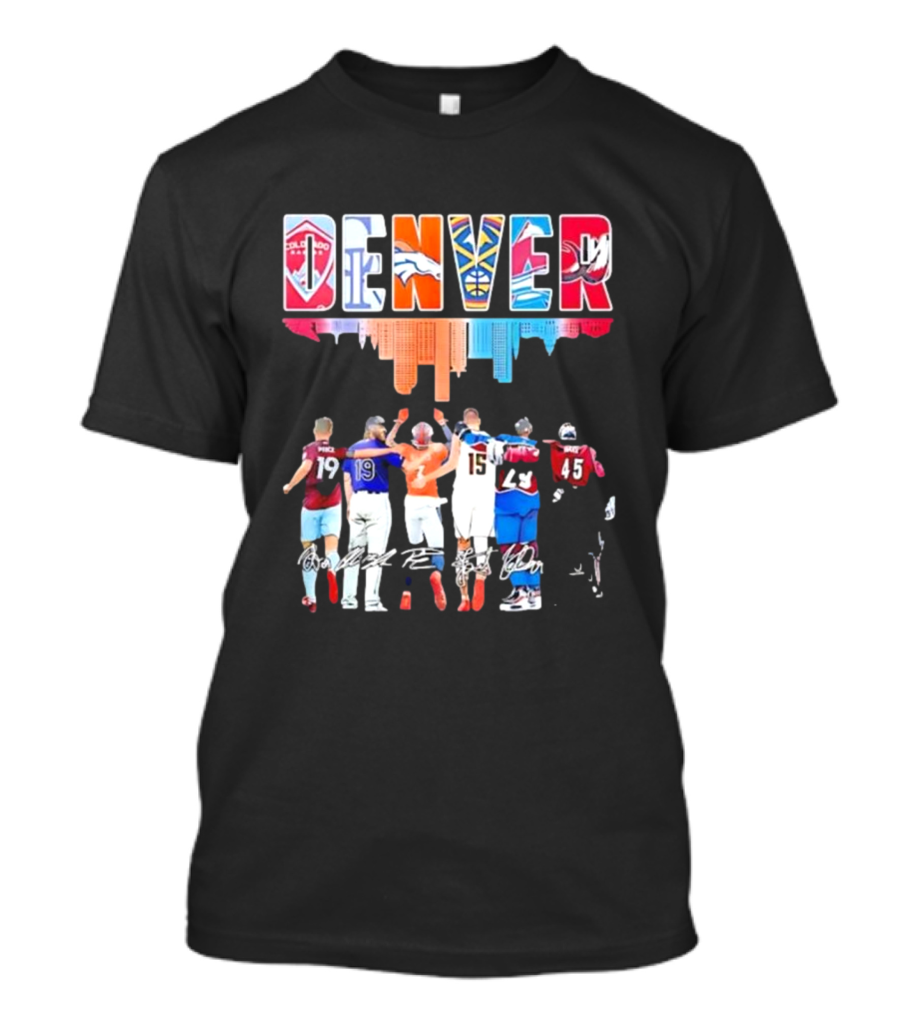Denver City Skyline Rapids Rockies Broncos Nuggets Avalanche Mammoth Team Spirit T-Shirt
