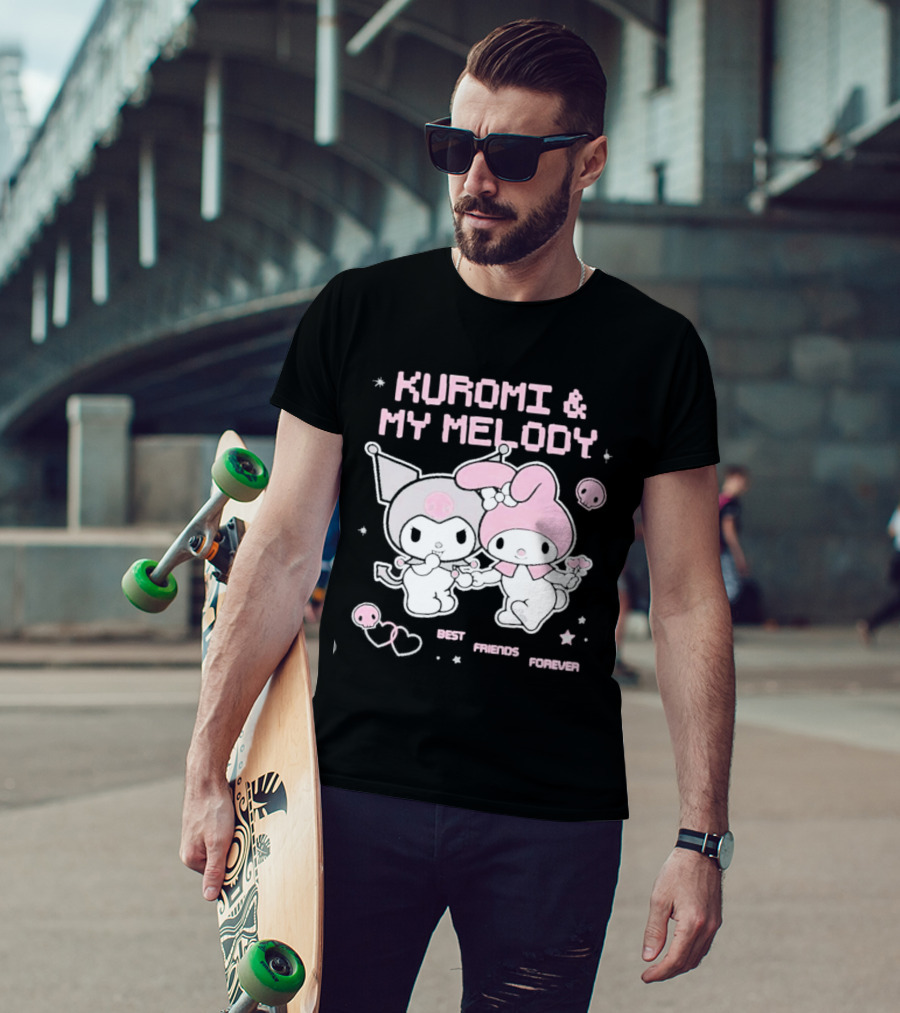 Kuromi And My Melody Best Friends Forever Skull Cute And Heart T-Shirt