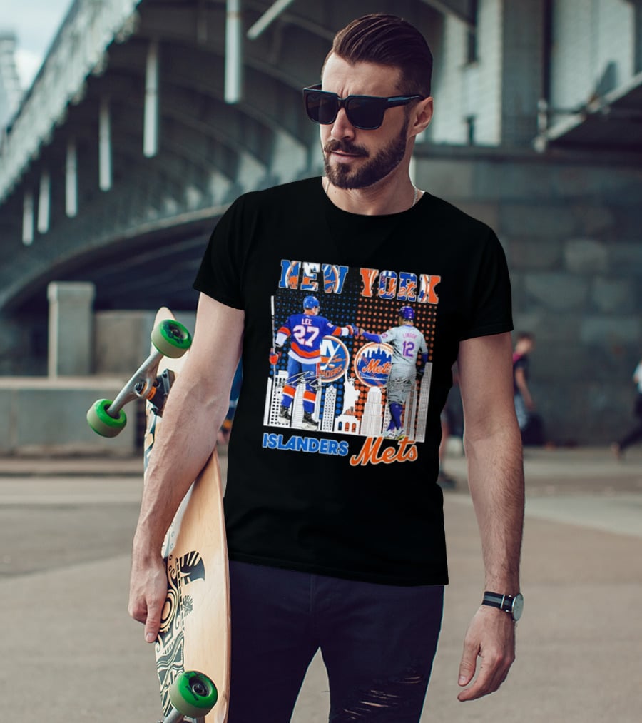 New York Islanders Mets Anders Lee Francisco Lindor Collaboration T-Shirt