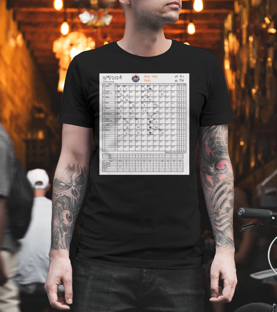 David Peterson New York Mets MLB Scorecards 10/09/2024 W 4-1 Vs PHI T-Shirt