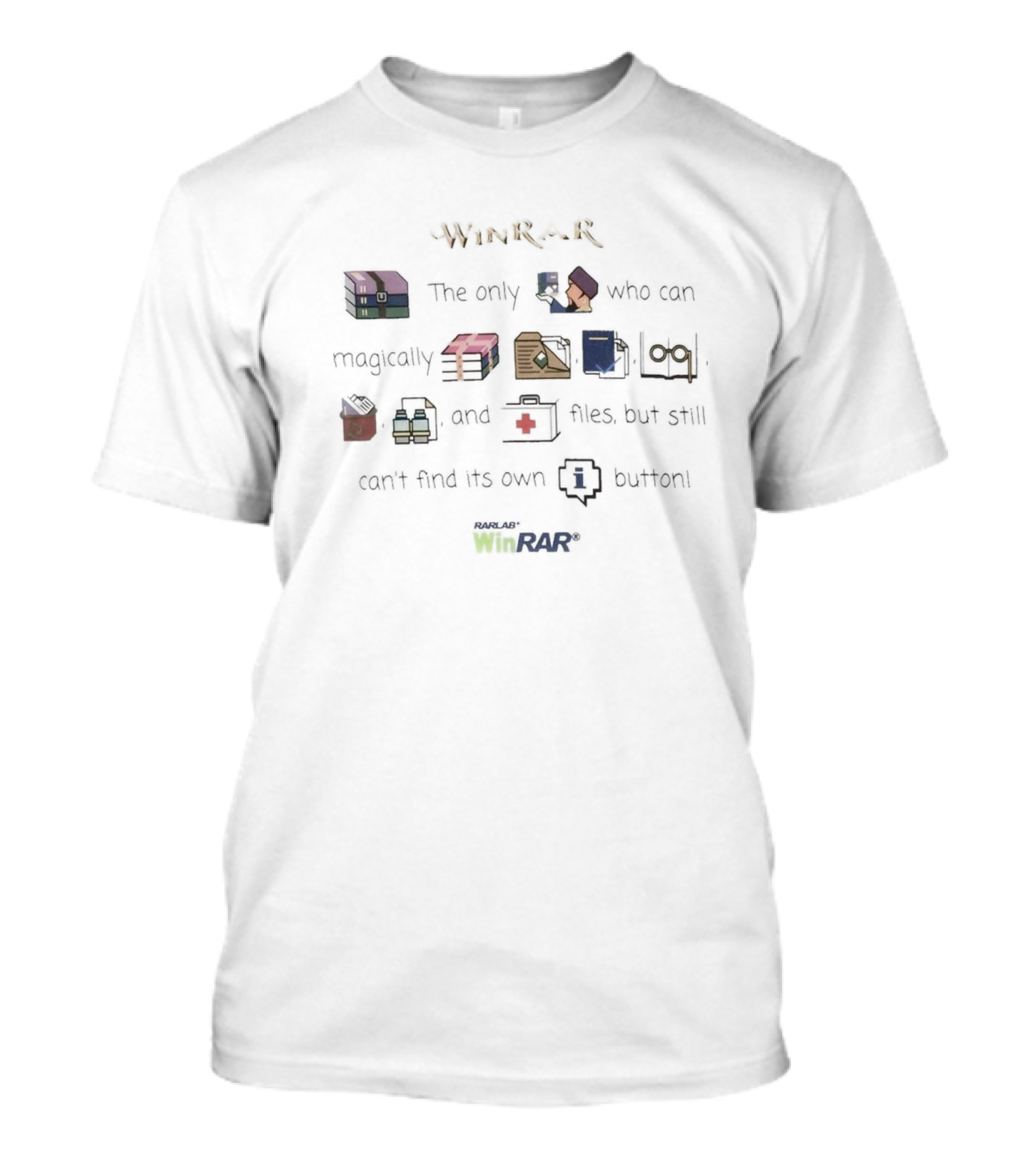 WinRAR The Only One Who Can Magically Open And Compress Files But Still Can’t Find Its Own Exit Button T-Shirt